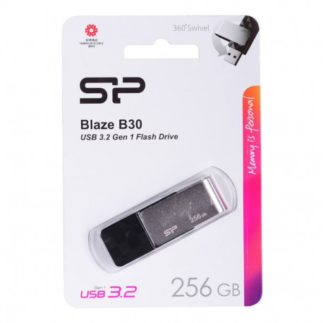 USB Flash Drive - Silicon Power Blaze B30 256 GB 3.2 Gen 1, Black, Sil