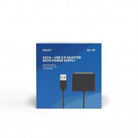 SATA Adapter - SAVIO AK-39 USB 3.0 to SATA III Power Supply Black