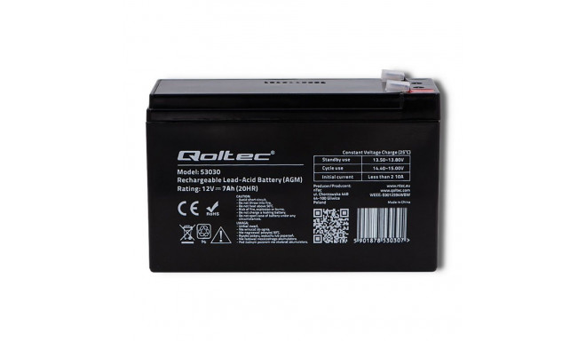 Battery - Qoltec 53030 AGM 12V 7Ah Max 105A Black