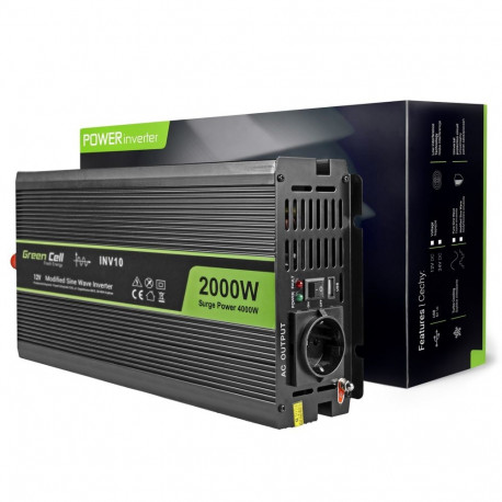 Power Adapter - Green Cell INV10 2000W Auto DC-to-AC Black