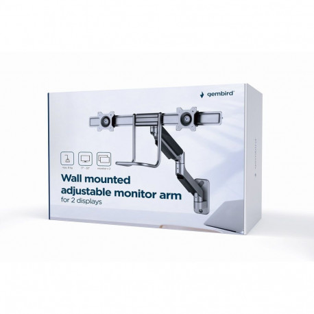 Monitor Mount - Gembird Adjustable Wall Dual Display Arm 17-32" up to 8kg