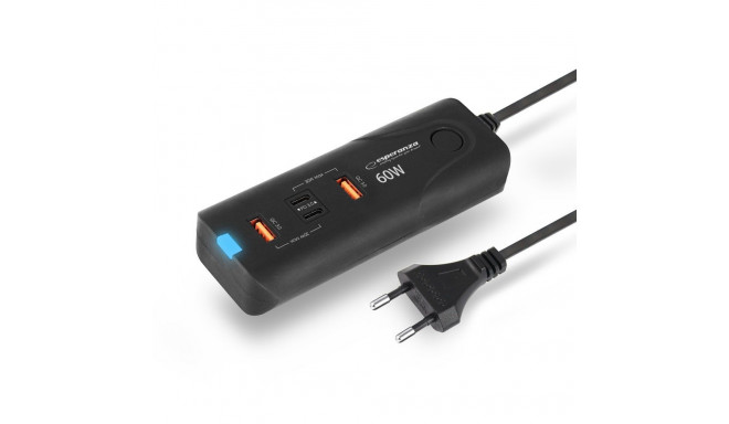 Mobile Device Charger - Esperanza EZC109 60W Fast Charge 4 Ports Black