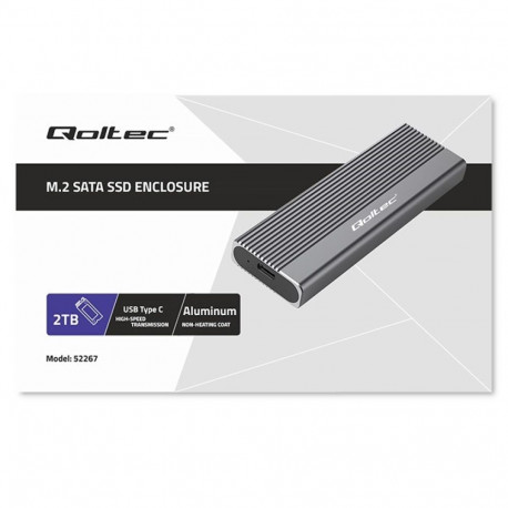 SSD Enclosure - Qoltec 52267 M.2 SATA USB-C 2TB Grey