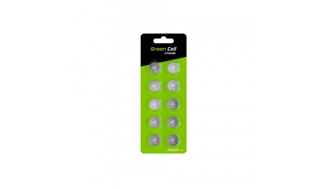 Lithium Battery - Green Cell CR2025 3V 160mAh Blister Pack 10 Silver