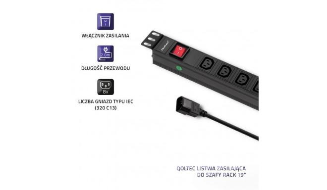 Power Strip - Qoltec 53998 PDU 1U 10A 8xIEC C13 Black