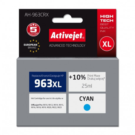 Ink Cartridge - Activejet AH-963CRX High Yield 1760 Pages Cyan