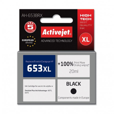 Printer Ink - Activejet Ah-653brx Black 720 Pages