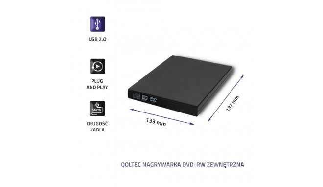 External DVD-RW Writer - Qoltec 51858 USB 2.0 (Black)