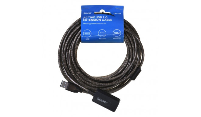 USB Extension Cable - SAVIO CL-130 10m USB 2.0-A Male to Female Active Black