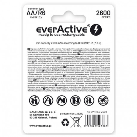 Rechargeable Batteries - everActive Ni-MH R6 AA 2600 mAh Professional Line 4 Pack