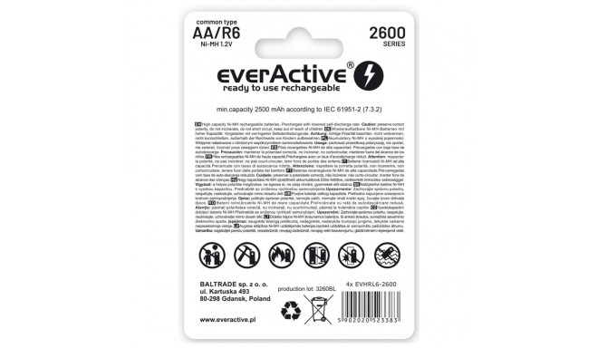 Rechargeable Batteries - everActive Ni-MH R6 AA 2600 mAh Professional Line 4 Pack