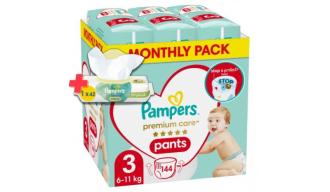 Pampers Premium Care Pants Size 3, 144 Pants, 6-11kg