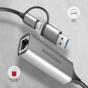 Axagon ADE-TXCA Gigabit Ethernet Adapter USB-C+ USB-A - titangrau - Adapter - Digital/Daten 1000 Mbi