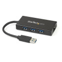 StarTech.com 3-Port Portable USB 3.0 Hub plus Gigabit Ethernet - Aluminum with Built-in Cable~3-Port