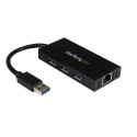 StarTech.com 3-Port Portable USB 3.0 Hub plus Gigabit Ethernet - Aluminum with Built-in Cable~3-Port