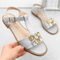 Comfortable sandals with zircons S.Barski W OLI261B, silver (37)