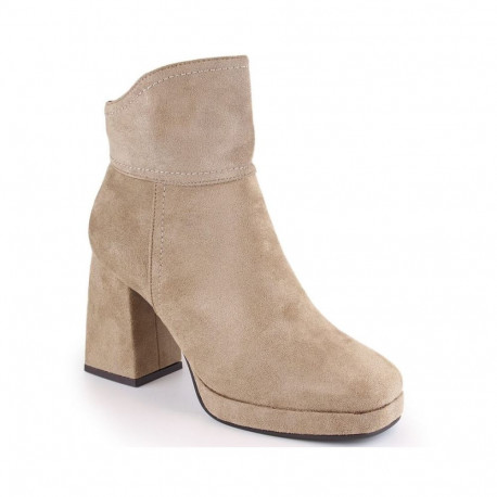 Suede ankle boots with a block heel and platform, insulated, M.Daszyński W SAN24B, beige (36)