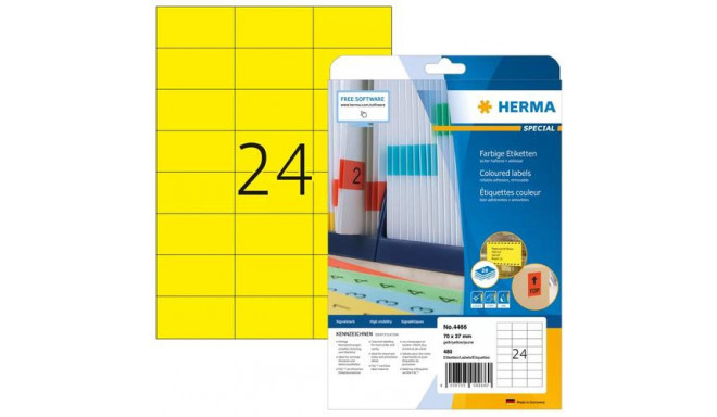 HERMA Coloured Labels A4 70x37 mm yellow paper matt 480 pcs.