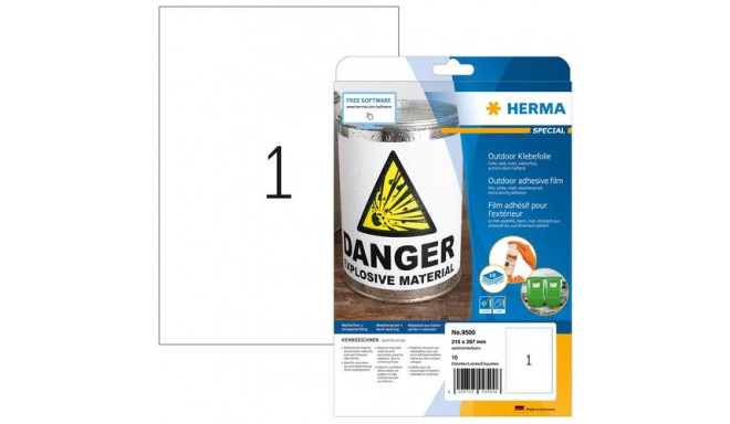 HERMA Labels A4 outdoor film 210x297 mm white extra strong adhesion film matt weatherproof 10 pcs.