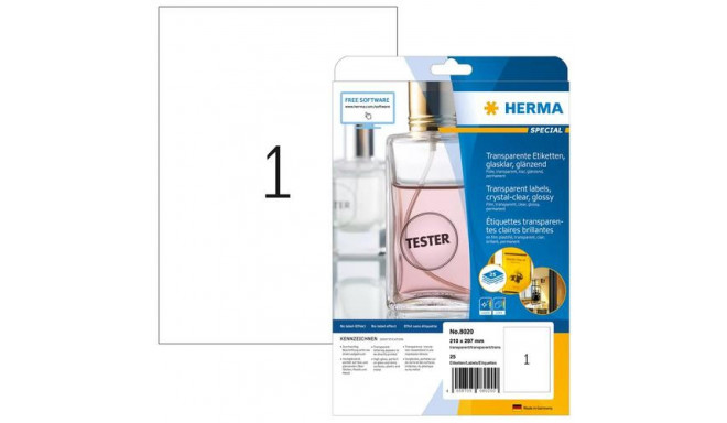 HERMA Labels transparent crystal-clear A4 210x297 mm transparent clear film glossy 25 pcs.