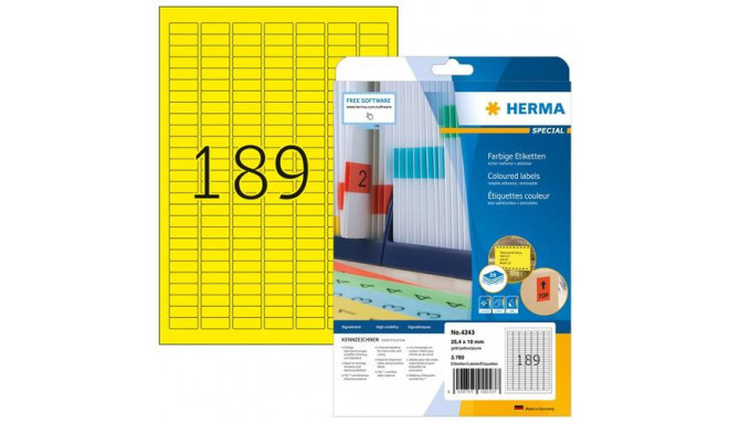 HERMA Coloured Labels A4 25.4x10 mm yellow paper matt 3780 pcs.