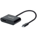 Manhattan USB-C to HDMI and USB-C (inc Power Delivery), 4K@60Hz, 19.5cm, Black, Power Delivery to US