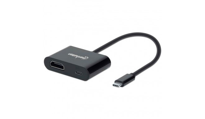 Manhattan USB-C to HDMI and USB-C (inc Power Delivery), 4K@60Hz, 19.5cm, Black, Power Delivery to US