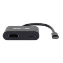 Manhattan USB-C to HDMI and USB-C (inc Power Delivery), 4K@60Hz, 19.5cm, Black, Power Delivery to US