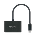 Manhattan USB-C to HDMI and USB-C (inc Power Delivery), 4K@60Hz, 19.5cm, Black, Power Delivery to US