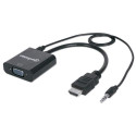 Manhattan HDMI to VGA (with Audio) Converter cable, 1080p, 30cm, Male to Female, Micro-USB Power Inp