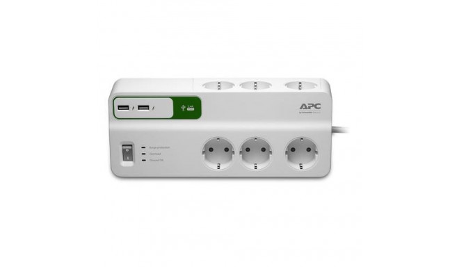 APC PM6U-GR surge protector White 6 AC outlet(s) 230 V 2 m