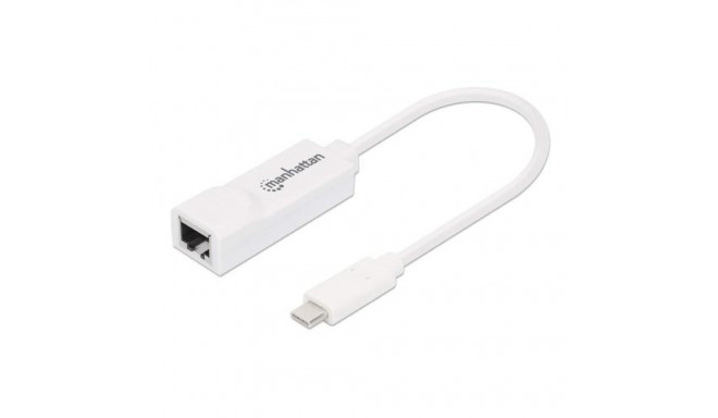 Manhattan USB-C to Gigabit (10/100/1000 Mbps) Network Adapter, White, Equivalent to US1GC30W, suppor