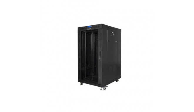 Põrandal seisev rack-kapp 19" 22U 600x800 must LCD klaasuksega Lanberg (flat pack) V2