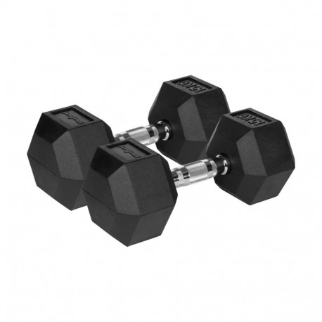 Rubberized cast iron dumbbells HEX 2x15 kg REBEL ACTIVE
