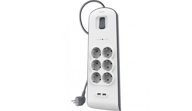 Belkin BSV604vf2M antyprzepięciowa 6 gniazd 2.4A USB 650J 2m