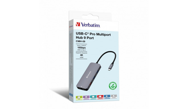 Verbatim CMH-09 USB Type-C 10000 Mbit/s Hõbedane