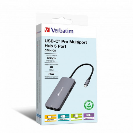 Verbatim CMH-05 USB Type-C 5000 Mbit/s hõbedane
