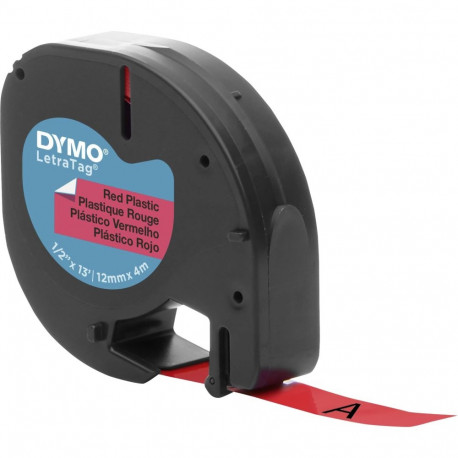 Dymo LetraTAG plastikteip 12 mm x 4 m, must punasel taustal