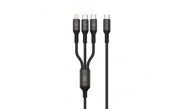 Forever 3in1 cable USB-C - Lightning + 2x USB-C 1,2 m 60W black