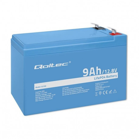 QOLTEC aku 53700 LiFePO4 liitiumraudfosfaat 12.8V 9Ah 115.2Wh BMS