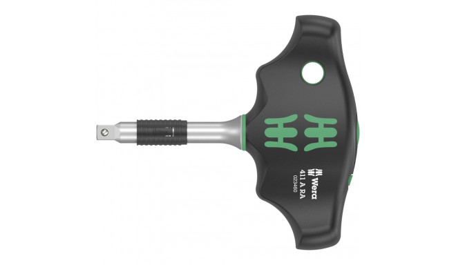 Wera 411 A RA T-handle adapter screwdriver with ratchet function (black/green, 1/4" with ball lock)