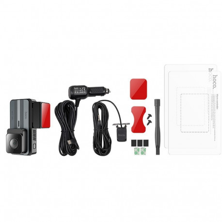 Dash cam for car Hoco with screen 3,69" 2K + rear camera 720P/25fps GPS DV12 silvery gray