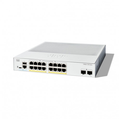 Cisco Catalyst 1300-16FP-2G Managed Switch, 16 Port GE, Full PoE, 2x1GE SFP, Limited Lifetime Protec
