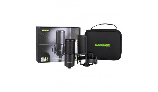 Shure SM4-K-KIT - condenser microphone, externally polarised, handle, popfilter, case