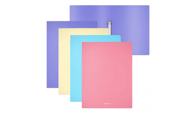 Ring binder ErichKrause® Matt Pastel, with 2 rings, 24mm, A4, assorted colors (4 pcs in a bag)