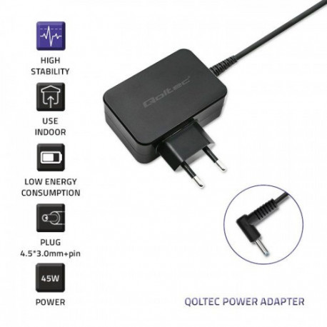 Power Adapter - Qoltec 51033 45W for HP Laptops Black