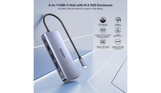 Active Hub - UNITEK USB-C 10Gbps M.2 HDMI PD 100W Grey