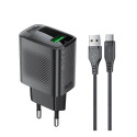 Acefast A90 GaN USB-A QC 18W Charger - Black + USB-A / USB-C Cable