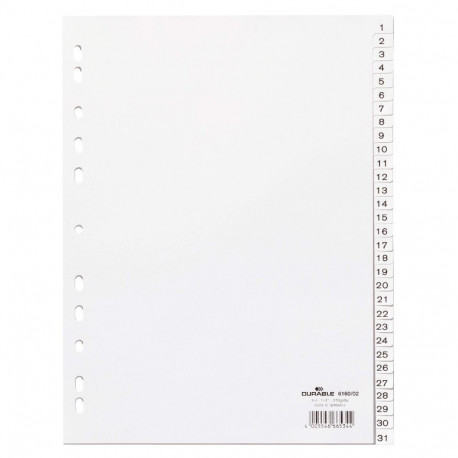 Registrilehed A4 1-31 plast valge, Durable