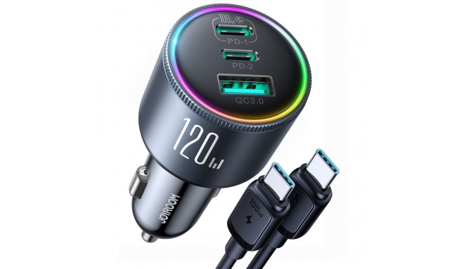 Joyroom JR-CCN07 autolaadija 120W 5.0A PD 3.0 QC 3.0 1x USB-A 2x USB-C + kaabel